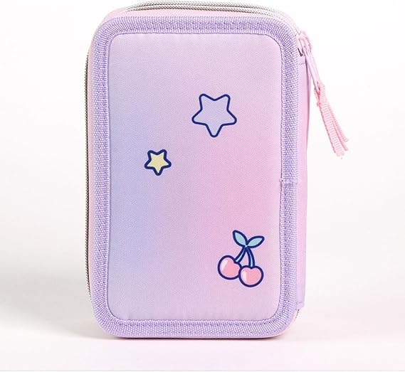 Astuccio Scuola Toybags Stitch Pink Triplo - 3 Scomparti, 11,5x23,5x3 Cm, Con Cerniera, Multicolore