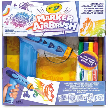 Kit aerografo crayola marker con pistola blu e pennarelli colorati lavabili per disegno creativo