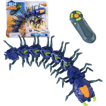 Hex bots centipede telecomandato giocattolo robotico segmentato blu e verde con gambe articolate e sezione luminosa arancione