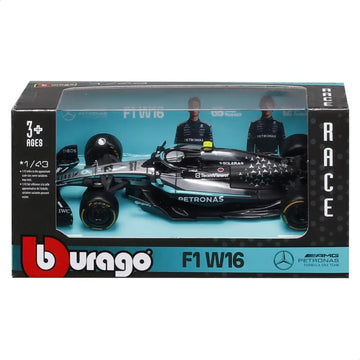 Modellino scala 1:43 mercedes f1 w16 nero argento con accenti turchese e branding petronas di kimi antonelli