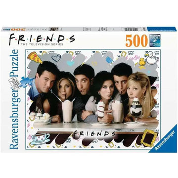 Puzzle 500 pezzi serie tv friends con cast iconico e sfondo di doodle colorati perfetto per gli appassionati puzzle cubi