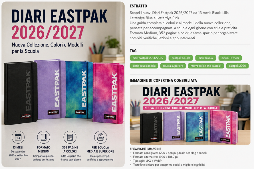 Diari Eastpak 2026/2027: Nuova Collezione, Colori e Modelli per la Scuola
