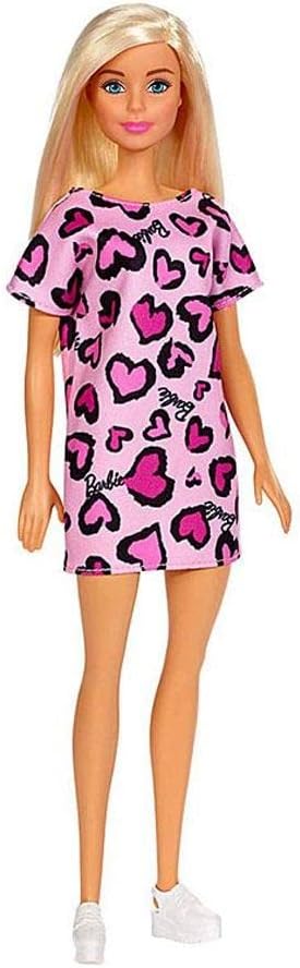Barbie – Bambola Bionda con Abito Rosa con Cuoricini e Scarpe