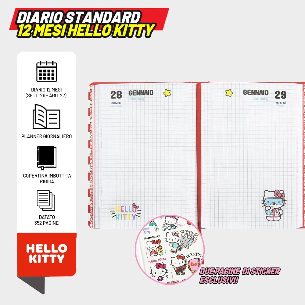 Diario Hello Kitty 2026/2027 Stripes – Superdiario Scuola Datato 12 Mesi 352 Pagine - 615EqXNpD L