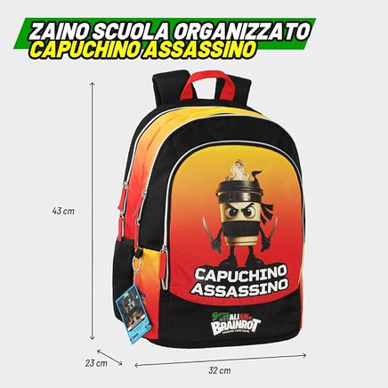 Zaino Scuola Skifidol Italian Brainrot Capuchino Assassino 3 Zip