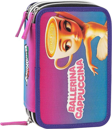Astuccio scuola 3 zip Ballerina Cappuccina Skifidol Italian Brainrot