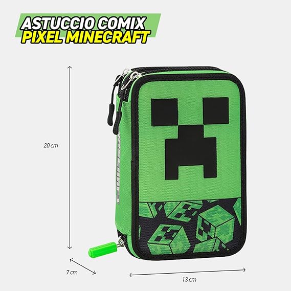 Astuccio 3 zip Minecraft Verde-Nero scuola 2025/2026 - ASTUCCIO COLORI MINECRAFT