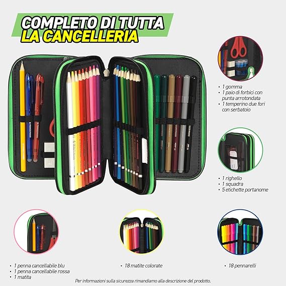 Astuccio 3 zip Minecraft Verde-Nero scuola 2025/2026 - ASTUCCIO MINECRAFT SCUOLA 2025