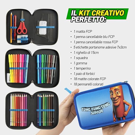 Astuccio Scuola 3 Zip Tung Tung Tung Sahur Skifidol Italian Brainrot - ASTUCCIO SCUOLA BRAINROT SAHUR