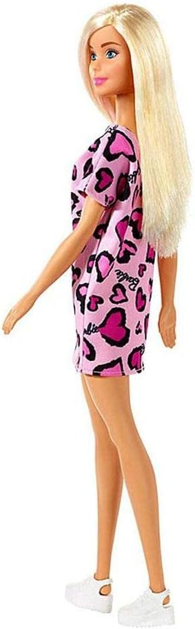 Barbie – Bambola Bionda con Abito Rosa con Cuoricini e Scarpe