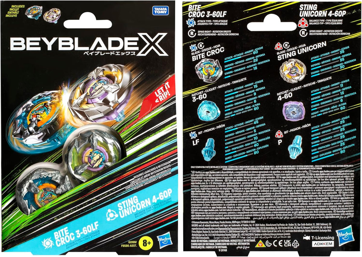 Beyblade X pack doppio Bite Croc + Sting Unicorn - HASBRO BEYBLADE DOPPIO