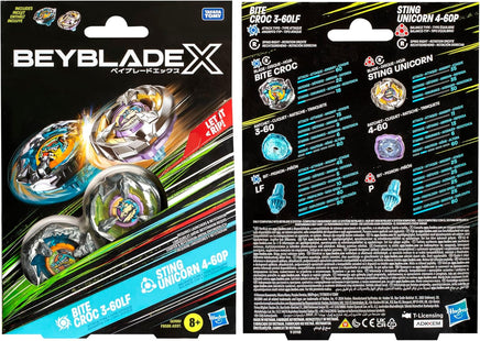 Beyblade X pack doppio Bite Croc + Sting Unicorn