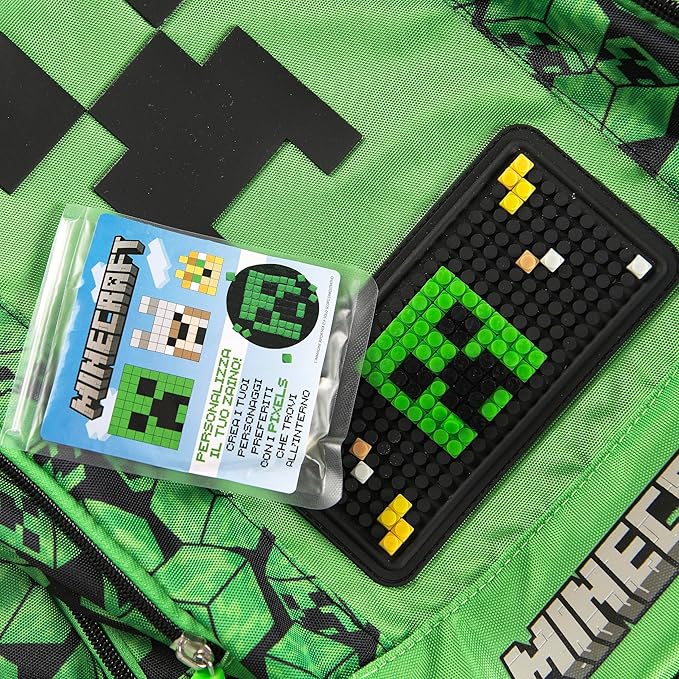 Zaino scuola organizzato Minecraft Verde/Nero 2025/2026 - PIXEL ZAINO MINECRAFT