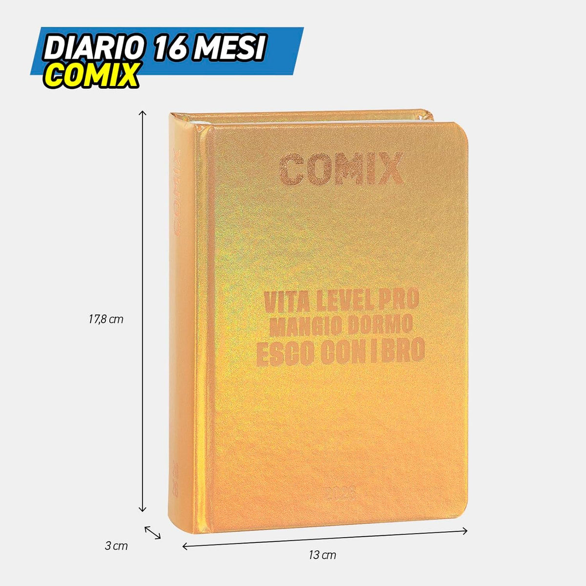 Diario Scuola 16 Mesi 2025/26 - COMIX - Giornaliero Standard Oro - agenda oro comix