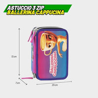 Astuccio Scuola 3 Zip Ballerina Cappuccina Skifidol Italian Brainrot