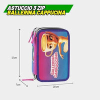Astuccio Scuola 3 Zip Ballerina Cappuccina Skifidol Italian Brainrot - Franco Panini - Portapenne e portamatite