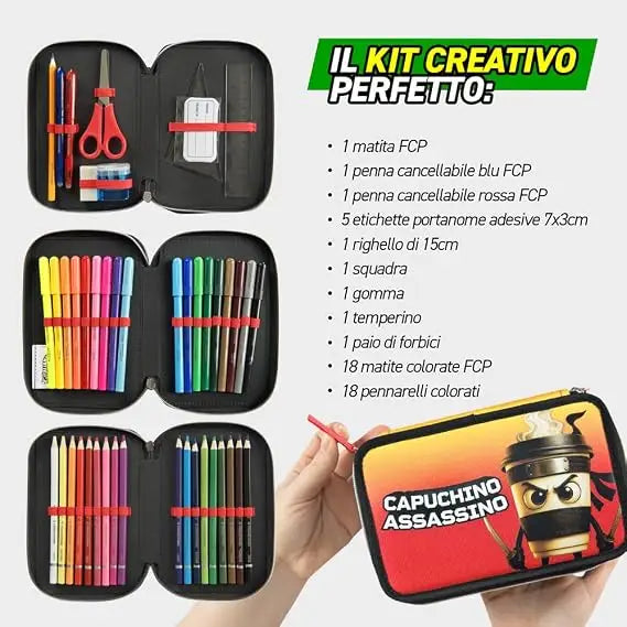 Astuccio Scuola 3 Zip Cappuccino Assassino Skifidol Italian Brainrot - Franco Panini - Portapenne e portamatite