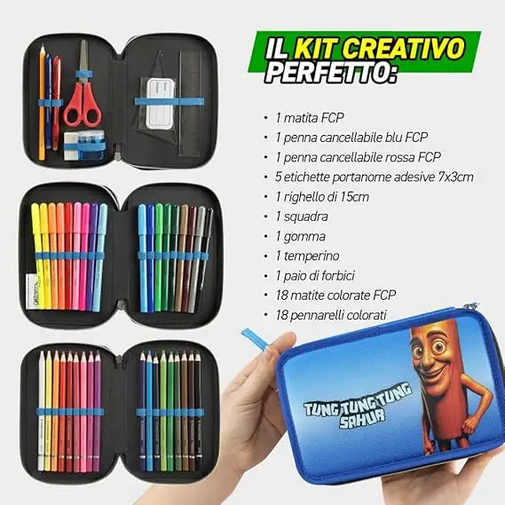 Astuccio Scuola 3 Zip Tung Sahur Skifidol Italian Brainrot - Franco Panini - Portapenne e portamatite - 8058263260817