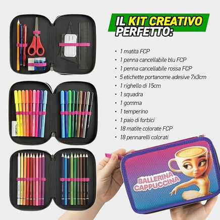 Astuccio Scuola 3 Zip Ballerina Cappuccina Skifidol Italian Brainrot