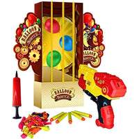 Pistola giocattolo balloon buster gioco rocco giocattoli rossa e gialla con impugnatura nera e design a ingranaggi