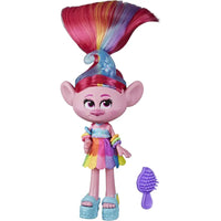 Bambola trolls poppy con capelli arcobaleno, vestito glitterato arcobaleno e scarpe platform blu