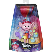 Bambola trolls poppy con capelli arcobaleno e vestito abbinato confezionata con accessori nella scatola hasbro