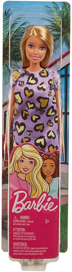 Barbie Bambola Bionda con Abito Viola e Cuoricini Gialli