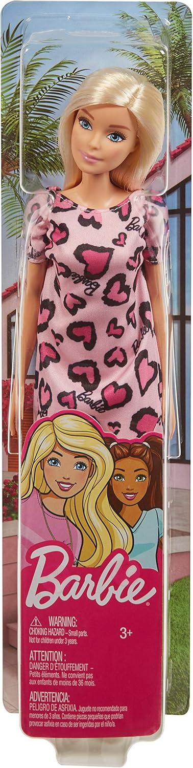 Barbie – Bambola Bionda con Abito Rosa con Cuoricini e Scarpe