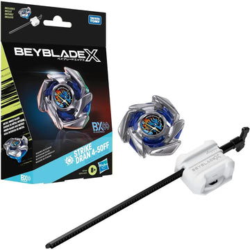 Beyblade bx strike dran 4 starter set con top metallico argento e blu con design dettagliato di drago