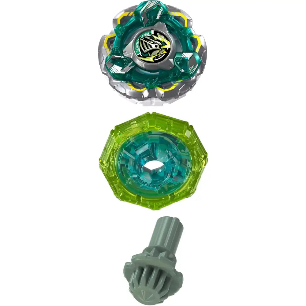 Starter set beyblade x armor knights cx infinity con top verde e argento con disco volante traslucido e ingranaggio grigio