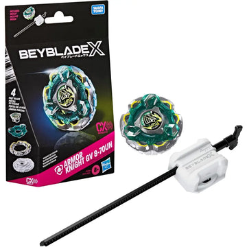 Beyblade x armor knights cx infinity starter set con top verde e argento con accenti gialli gv 8-70un