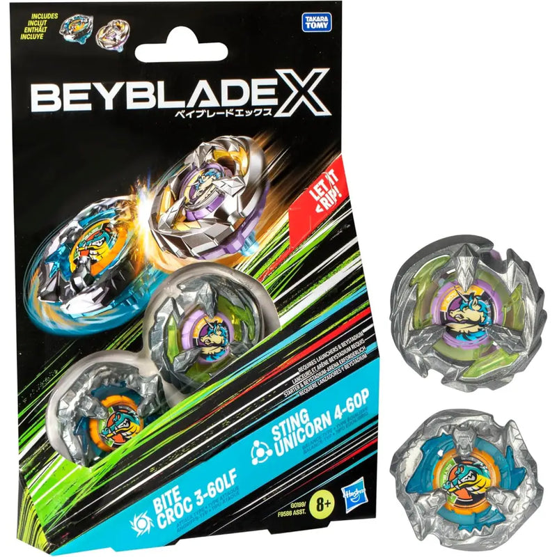 Beyblade X pack doppio Bite Croc + Sting Unicorn - Hasbro - Battle top - 5010996260147