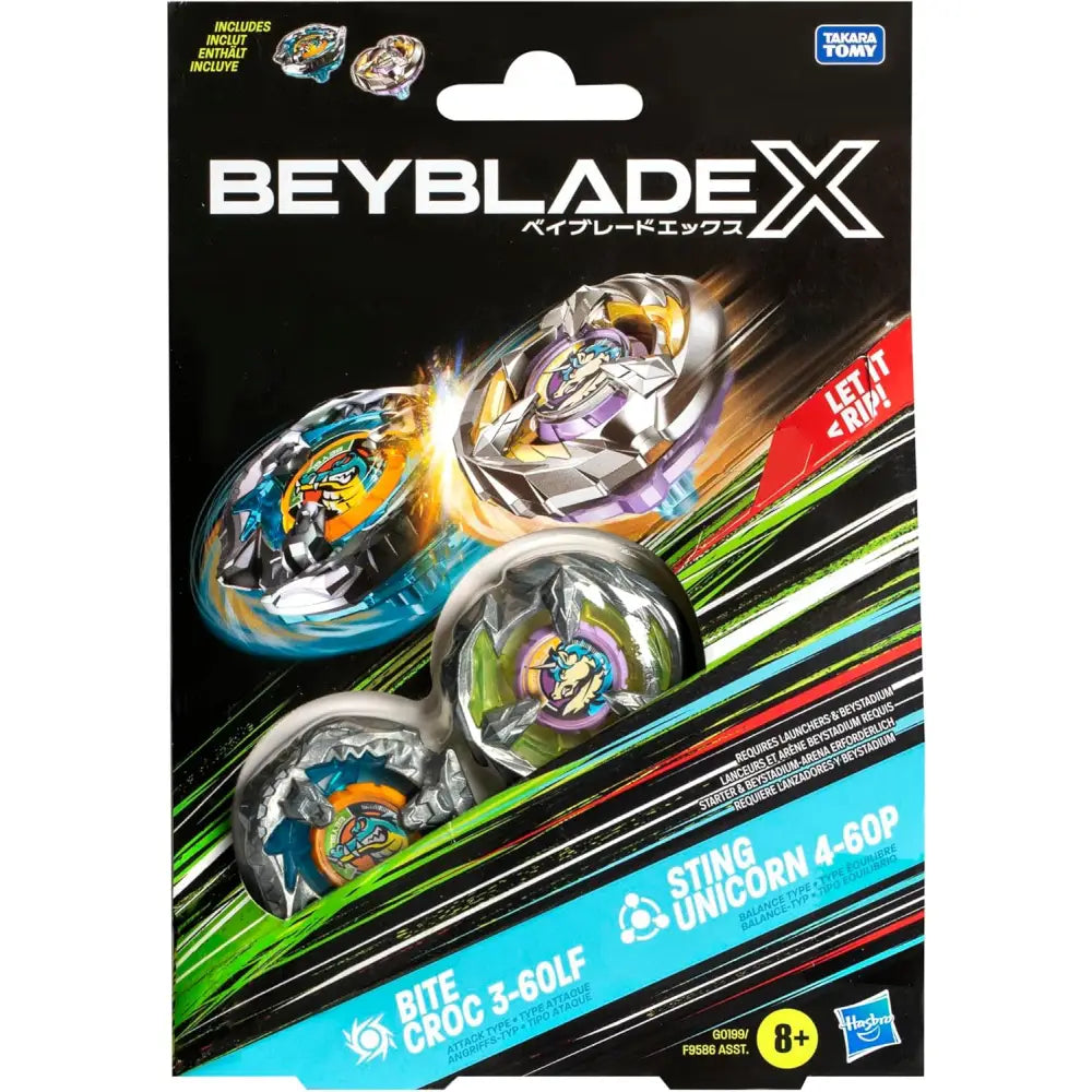 Beyblade X pack doppio Bite Croc + Sting Unicorn - Hasbro - Battle top - 5010996260147