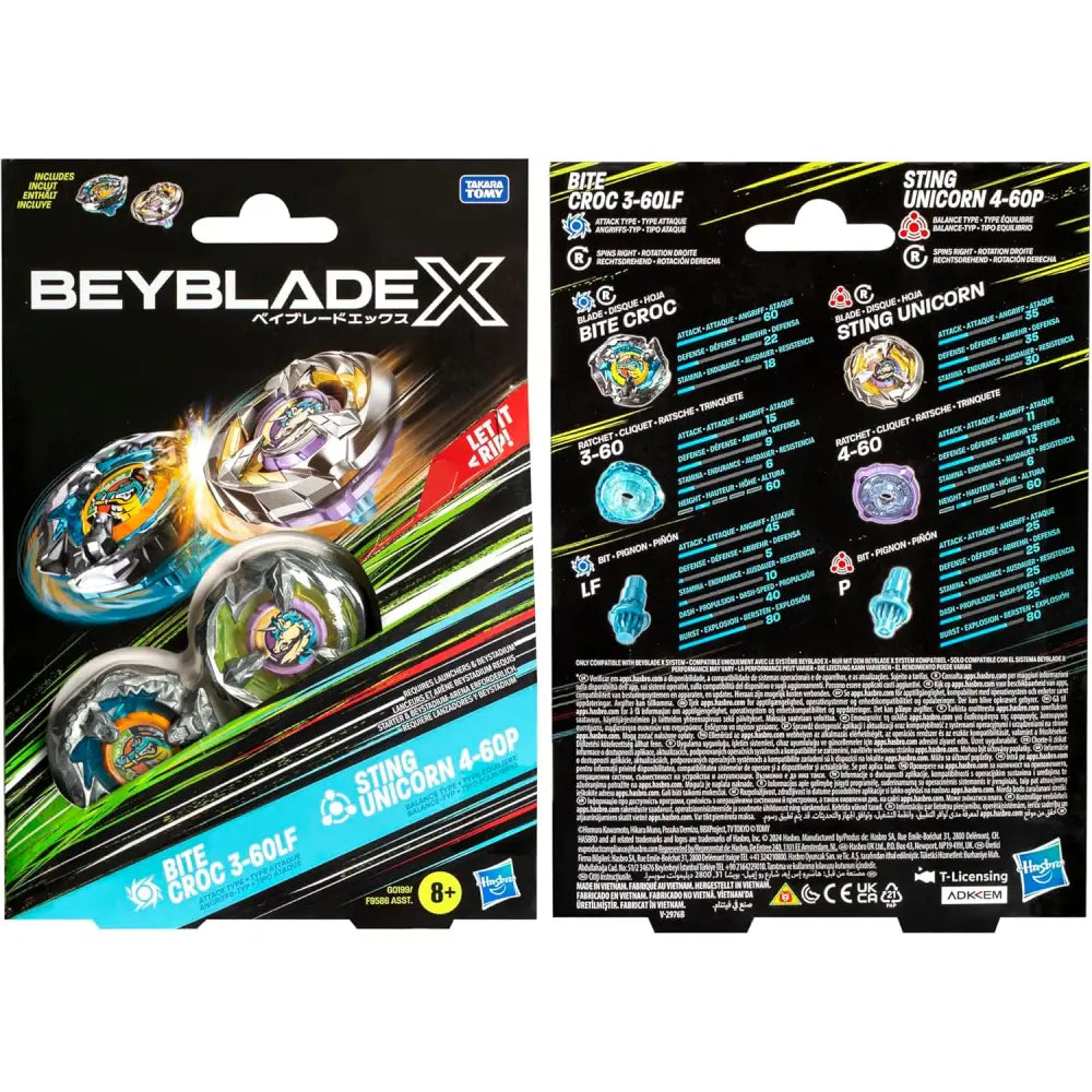Beyblade X pack doppio Bite Croc + Sting Unicorn - Hasbro - Battle top - 5010996260147