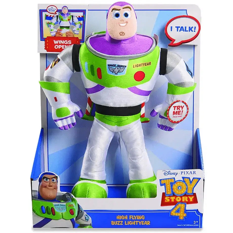 Buzz lightyear personaggio toy story in morbido peluche con tuta spaziale verde bianca e ali apribili