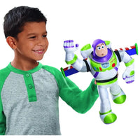 Plush buzz lightyear personaggio toy story con colori bianco verde viola e zaino a righe con funzioni