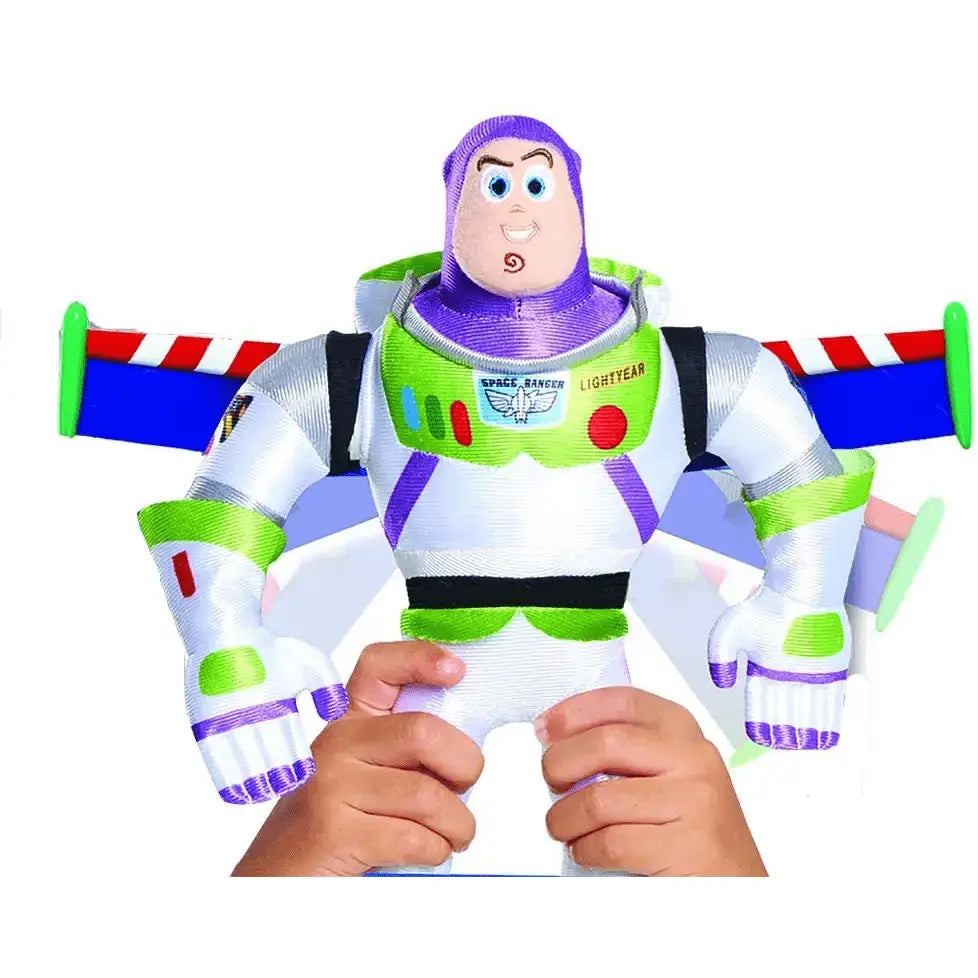 Plush buzz lightyear personaggio toy story con tuta spaziale bianca verde viola e dettagli ricamati