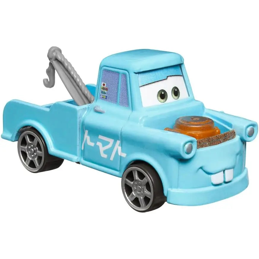 Modellino cars scala drift party mater camion gru in plastica azzurro chiaro con ruote nere e dettagli bianchi