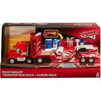 Giocattolo camion rosso mack con rimorchio dettagliato racing car accessori garage in scatola original film disney cars playset trasportatore