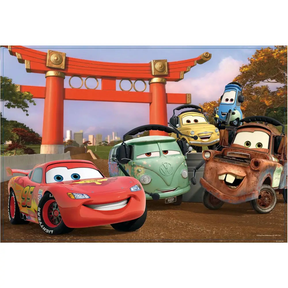 Puzzle double-face cars puzzle da 108 pezzi con macchinina rossa e strisce gialle e nere e volto sorridente