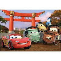Puzzle double-face cars puzzle da 108 pezzi con macchinina rossa e strisce gialle e nere e volto sorridente