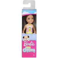 Chelsea bambola barbie club con costume da bagno a righe gialle e rosa con motivo ananas