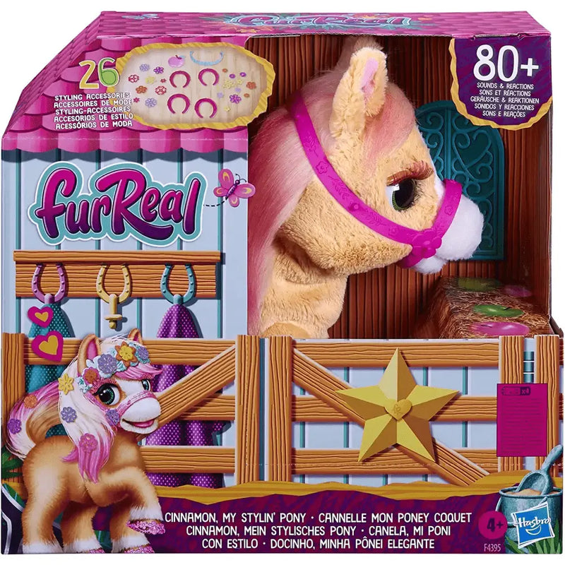 Cinnamon pony stiloso furreal friends è un peluche con pelo color nocciola e criniera rosa con effetti sonori