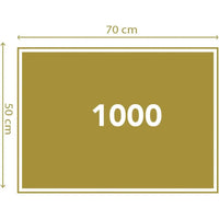 Poster rettangolare verde oliva con bordo bianco e testo 1000 al centro per puzzle clementoni museo collection pranzo dei canottieri renoir