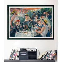 Black sony cassette player with silver accents and vintage vhs tapes beside puzzle clementoni pranzo dei canottieri renoir from museum collection