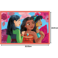 Mural rettangolare con i personaggi principali di moana su sfondo floreale rosa e viola nel puzzle cubi principesse disney