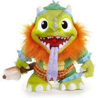 Cratte creatures sizzle peluche mostro verde con peluria arancione al collo e lingua viola sporgente