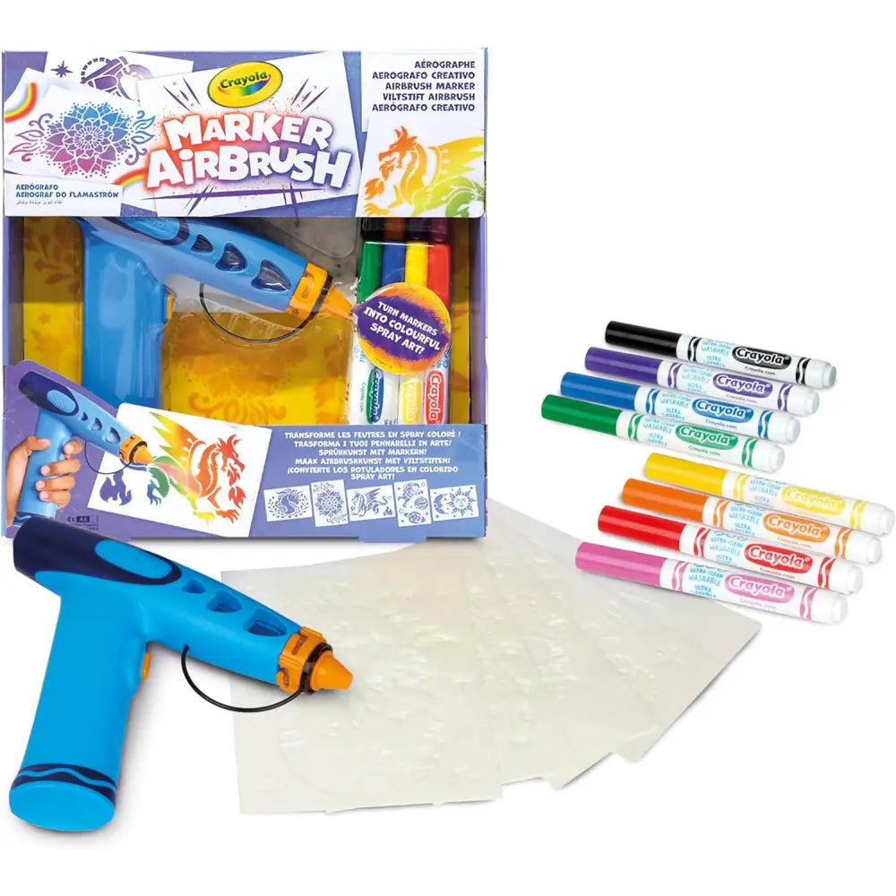 Set crayola marker airbrush con aerografo blu e pennarelli lavabili colorati per creatività artistica