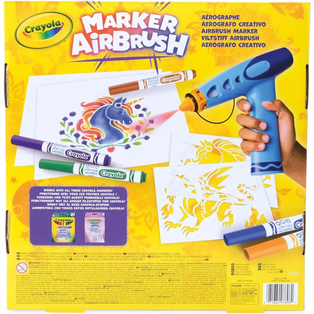 Crayola marker airbrush blu con ugello arancione e impugnatura ergonomica per aerografo con pennarelli lavabili