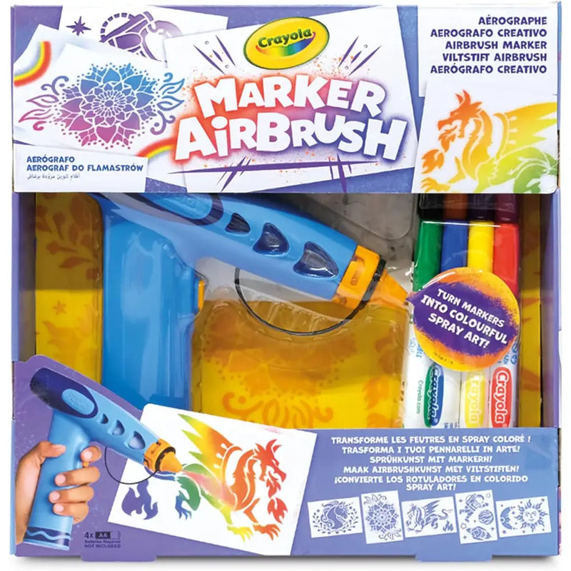 Kit aerografo crayola marker con pistola blu e pennarelli colorati lavabili per disegno creativo